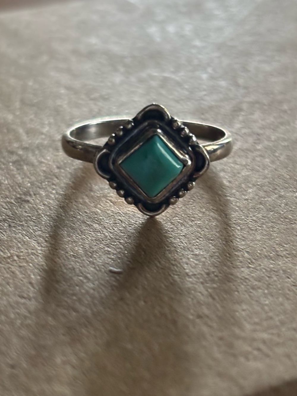 Sterling Silver Turquoise Square/Diamond Ring Size 6